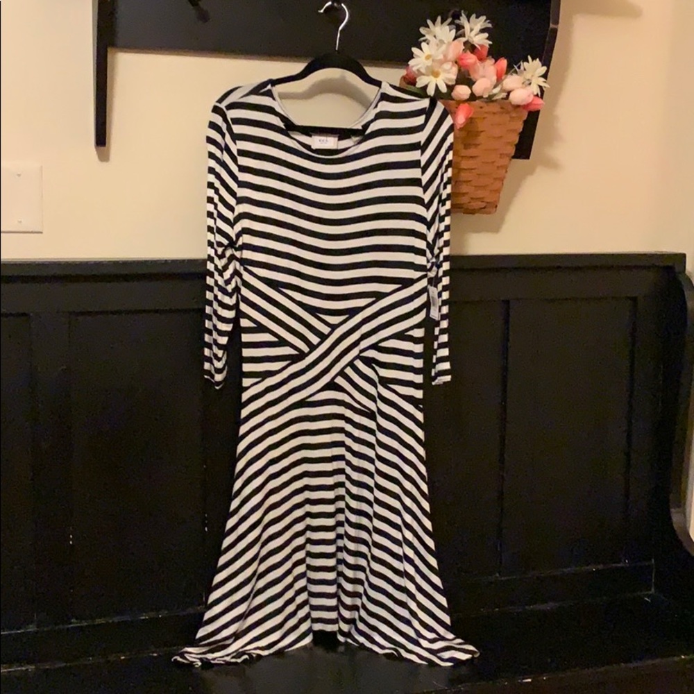 ECI black white stripe dress XL NWT